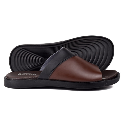 Boys Coffee Leather Slippers KD136