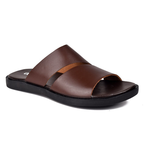 Boys Coffee Leather Slippers KD135