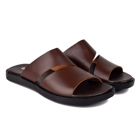 Boys Coffee Leather Slippers KD135