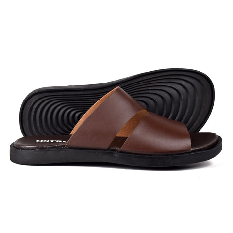 Boys Coffee Leather Slippers KD135