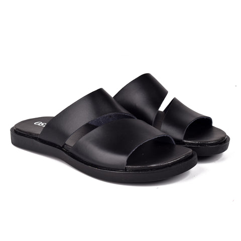 Boys Black Leather Slippers KD135
