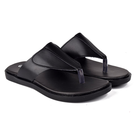 Boys Black Leather Slippers KD137