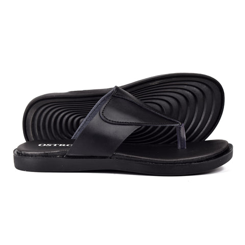 Boys Black Leather Slippers KD137
