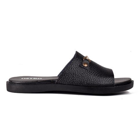 Boys Black Leather Slippers KD134