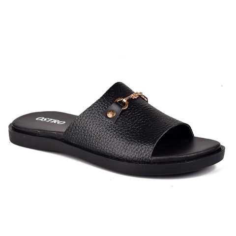 Boys Black Leather Slippers KD134