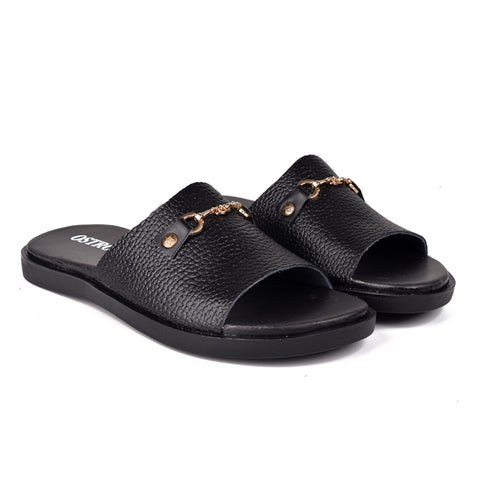 Boys Black Leather Slippers KD134