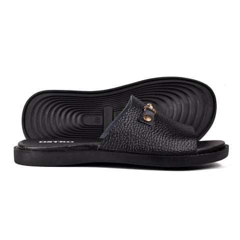 Boys Black Leather Slippers KD134