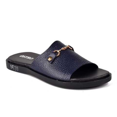 Boys Navy Leather Slippers KD134