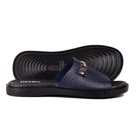 Boys Navy Leather Slippers KD134