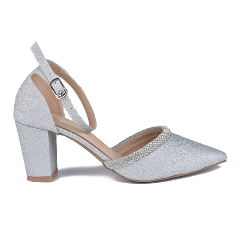 Silver Fancy Court Shoes WN1129