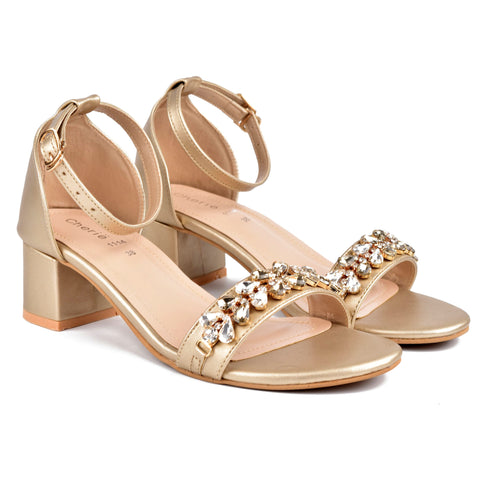 Golden Fancy Block Heel Sandals WN5069